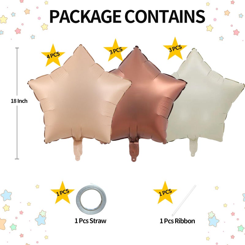 KALOR Beige Brown and White Sand Star Foil Balloons, 10 Pcs 18 Inch Stars Shape Foil Mylar Balloons for Birthdays, Weddings, Baby Showers Decorations - Image 2